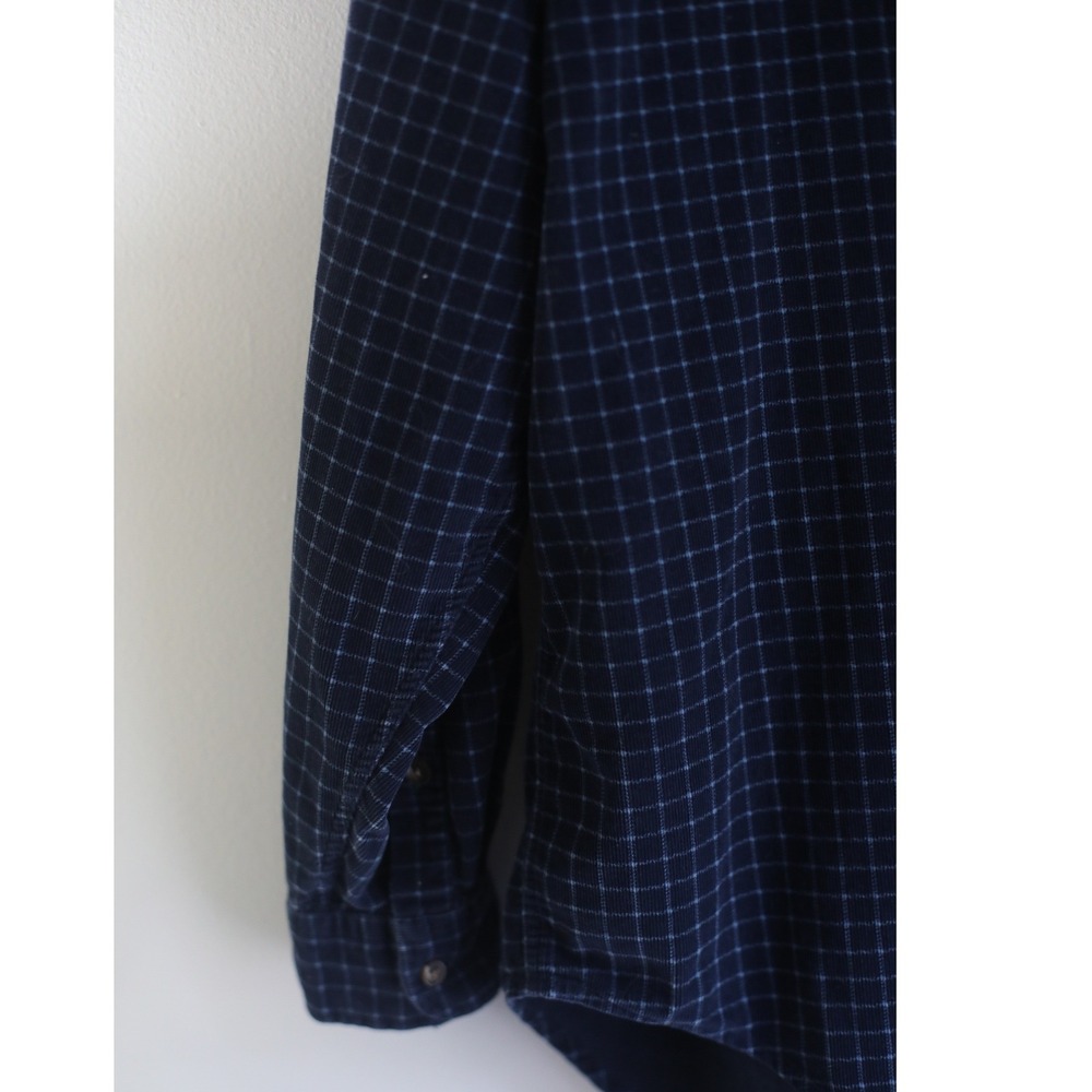 Y2K Tommy Hilfiger Mens‎ Navy Blue Grid Check Corduroy Button Down Shirt Size M - Picture 2 of 7